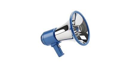 3d illustration of blue and silver megaphone isolated on transparent background