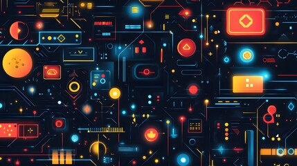 Abstract pattern of glowing circuit elements.
