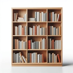 A tidy bookshelf filled with an arrangement of books, offering a sense of order and knowledge.