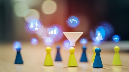 marketing funnel and data analytics used by a team of sales consultant to analyze leads generation, conversion rate, and sales performance of e commerce. multi channel advertising, customer journey.