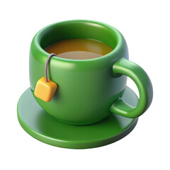 3d green tea cup with tea bag isolated on transparent background