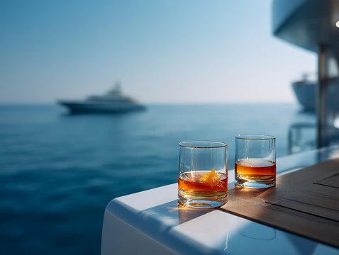 champagne on the board of yacht party romantic wine drink having a great summer vacation