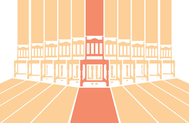 Wooden chairs row. Standing out from the crowd concept. Business, sport and psychology