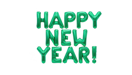 Shiny green balloons forming the words happy new year isolated on transparent background