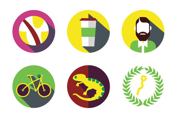 Colorful circular icons depicting objects and people set of vector