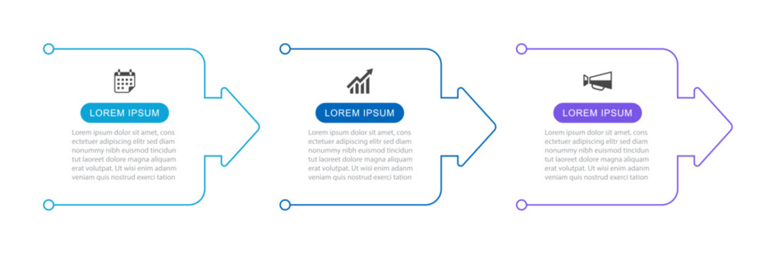 3 infographics data with arrows symbol timeline template. Illustration business abstract background.