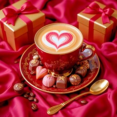 Luxury Romantic Cappuccino with Chocolates and Pastries 
