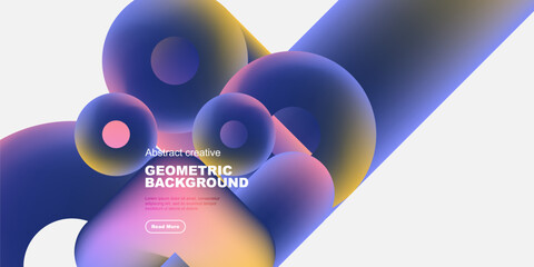 Abstract composition features colorful overlapping spheres, dynamic gradient. Text block present, inviting further exploration. Modern design elements visible.