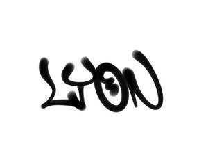 textured sprayed graffiti tagging letters LYON city name isolated in black