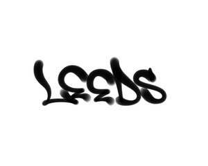 textured sprayed graffiti tagging letters LEEDS city name isolated in black