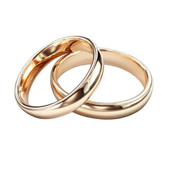 Two simple, polished gold wedding bands intertwined, showcasing their smooth surfaces and reflective sheen against a black background