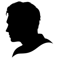 Elegant black silhouette of a mans head and shoulders in profile view with a neat hairstyle.
