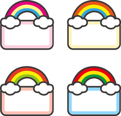 Set of pastel name tags with rainbow and cloud decorations. Great for digital planners, kids labels, printable tags, and school use. Includes transparent PNGs and editable vector files.