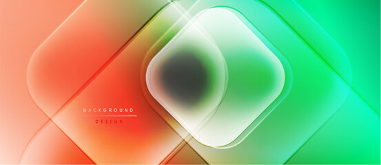 Abstract geometric shapes blend vibrant colors. Gradient transitions create modern, dynamic visual effect. Smooth curves define layered design elements.