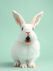 Obraz premium shocked white bunny isolated on a mint background
