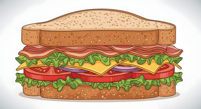 sandwich with bacon, cheese, tomatoes, and lettuce clip art preview