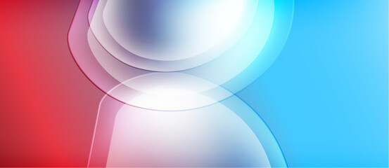 Abstract design features flowing shapes, red, blue gradients. Soft light creates dynamic visual impact. Smooth curves intersect, forming interesting patterns.