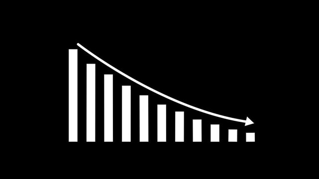loss sign business graph. Animated of down business graph icon .business or finance concept statistical curve with a loss sign.