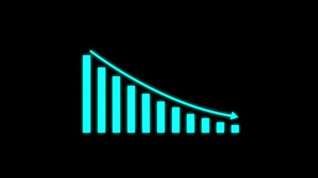 loss sign business graph. Animated of down business graph icon .business or finance concept statistical curve with a loss sign.