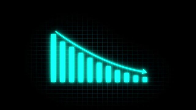 loss sign business graph. Animated of down business graph icon .business or finance concept statistical curve with a loss sign.