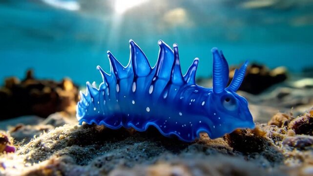 Vibrant Blue Sea Slug: Underwater Macro View of a Glaucus Atlanticus