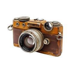 Vintage camera, aged gold-brown, detailed