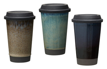 Coffee mug with marble ceramic lid cut out isolated transparent background