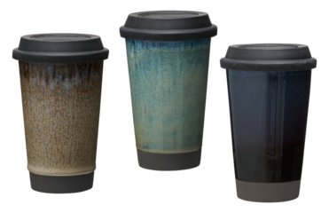 Coffee mug with marble ceramic lid cut out isolated transparent background