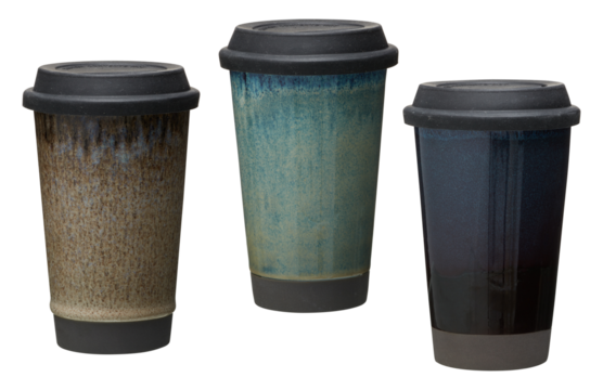 Coffee mug with marble ceramic lid cut out isolated transparent background