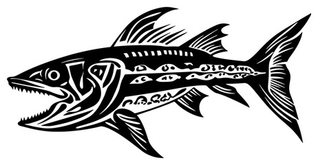 Silhouette of a Solitary Barracuda in Deep Blue Waters