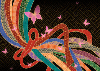 日本の伝統文様　熨斗　蝶　地模様　着物