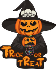 Trick Or Treat Pumpkin Man With Candy Halloween Vector