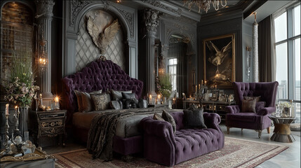 Obraz premium Luxurious and Modern Purple Upholstered Bedroom Furniturec