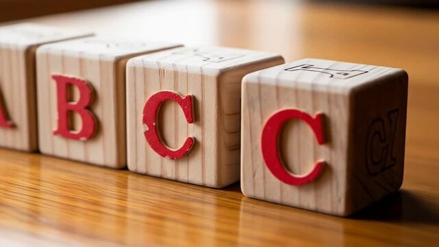 Wooden Blocks Spelling ABC Letters on Tabletop
