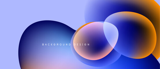 Abstract circles overlap, creating vibrant gradients. Blue, orange, purple hues blend seamlessly. Modern design element for backgrounds.