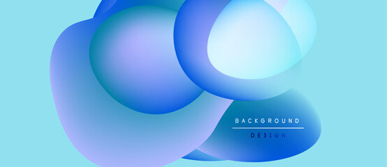 Abstract blue shapes overlap light cyan backdrop. Modern design elements create smooth gradient effect. Minimalist composition.