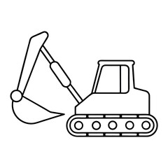 Side profile illustration of a yellow backhoe loader with articulated arm and bucket suitable for construction advertising banners