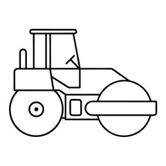 Outline illustration of a modern asphalt paver machine working on a construction site front view