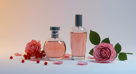 Elegant Perfume Bottles with Roses and Berries