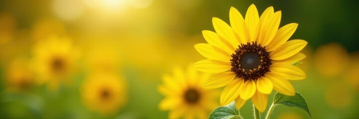 Obraz premium Close-up wild sunflower, soft focus background, day, photography, light