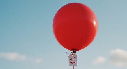 Single red balloon with a tag saying Be Mine