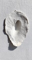 White, textured,  organic shape on a light gray wall