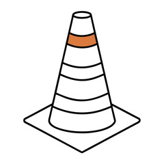 Bright orange traffic cone with reflective white stripes for road safety and construction warnings