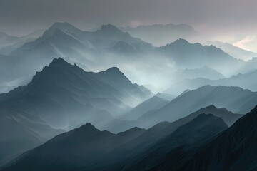 Obraz premium Misty mountain range panorama (1)