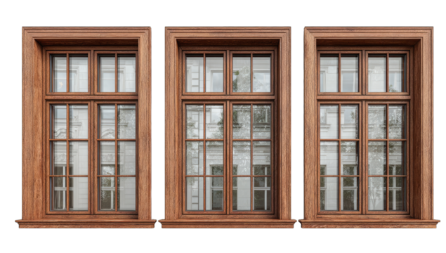 Three classic wooden windows