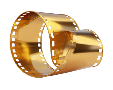 Golden film reel, abstract, 3D render