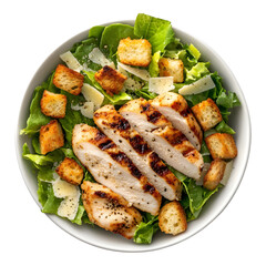 Grilled chicken caesar salad with croutons and parmesan isolated on transparent background