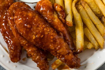 Homemade Barbecue Chicken Fingers and French Fries