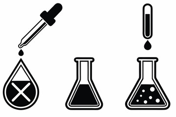 Obraz premium Black and White Chemical Laboratory Equipment Icons for Science and Research