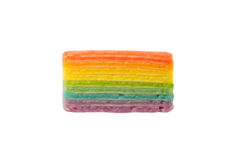 Kue Lapis Rainbow. Rice Rainbow Layer Cake is a cake made from rice flour, starch, sugar, eggs and natural coloring, isolated on white or transparent background. PNG